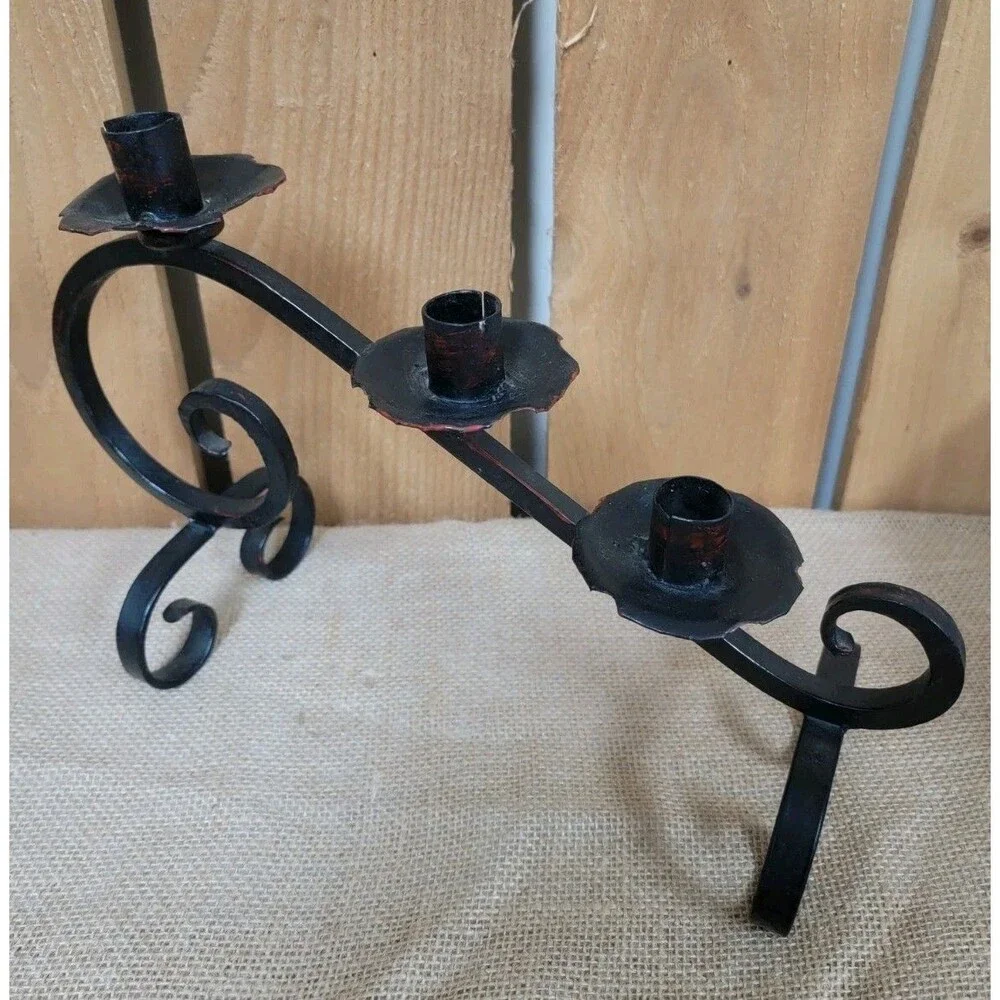 Vintage German Handcrafted Tiered Iron Candlestick